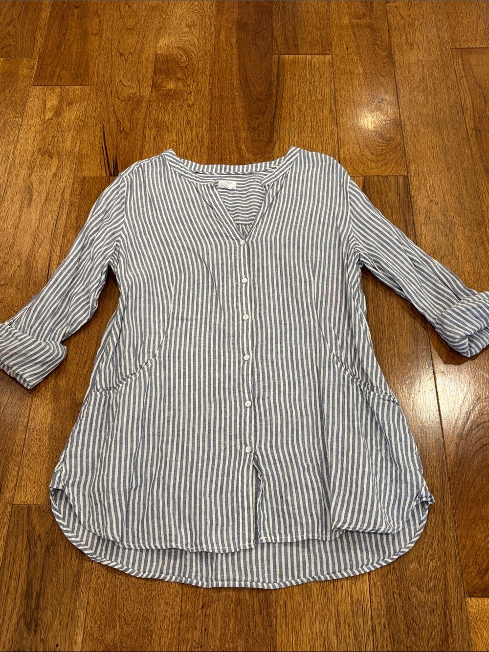 Sigrid Olsen Blue and White Striped Button-Down Tunic
